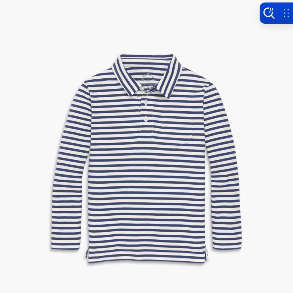 Primary Navy & White Striped Long-Sleeve Button-Down Polo